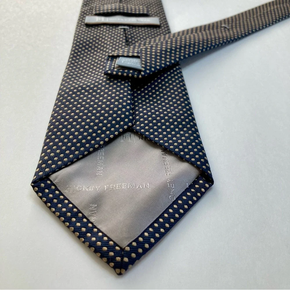 Hickey Freeman Black & Butter Yellow Dotted Classic Heavy Silk Tie 3.5” 59”